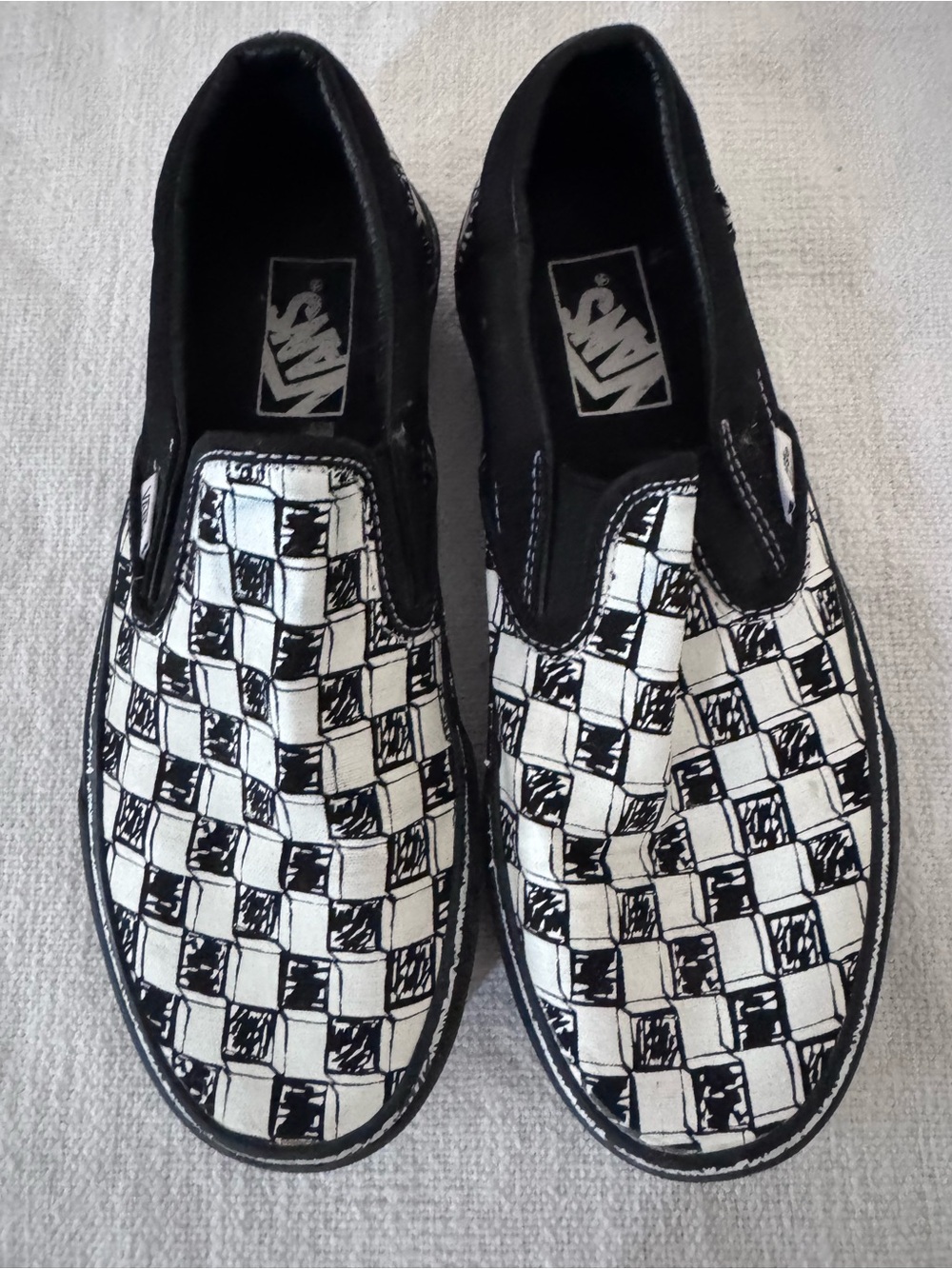 Vans Sketch Checkerboard Slip-On Canvas Sneaker Black White Unisex US W 8 M 6.5